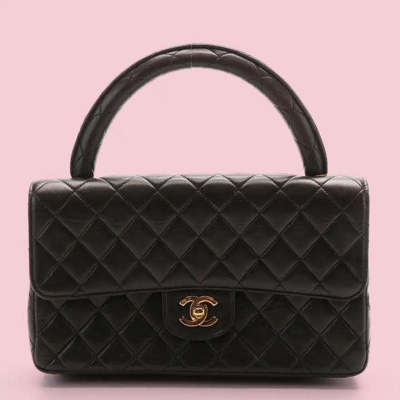 CHANEL Handbags - Chanel Vintage Brown Quilted Lambskin Top Handle Medium Flap Bag
